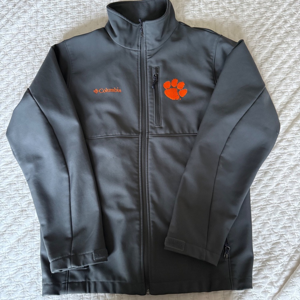 Columbia Clemson Tigers Softshell Jacket Men's M Gray Full Zip Fleece Lined
